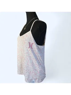 Vintage Y2K Coastal Fairycore Hurley Tank Top Pink Tropical Cami Size Medium 💗 thumbnail 4