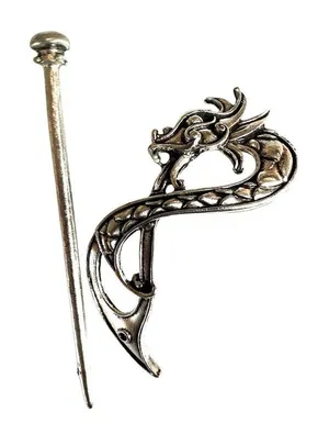 Celtic Dragon Silver-Tone Hair Pin thumbnail 1