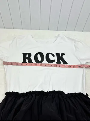 ROCK White Graphic Mini Dress Black Bubble Skirt Cotton Blend Size M thumbnail 6