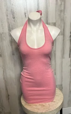 Pink Ribbed Halter Mini Bodycon Dress Women’s XS thumbnail 1