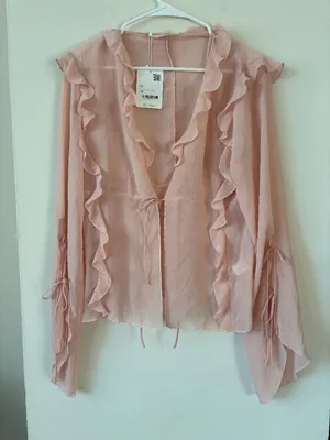 Oak and Fort Pink Ruffle Chiffon Top - Size Medium thumbnail 1