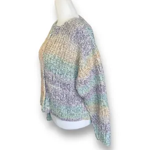 Vintage‎ Pastel Ombre Hand Knit Cardigan Chunky Cropped Sweater Rainbow Cozy thumbnail 4