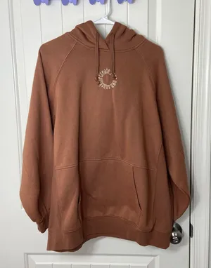 EUC Primark women’s brown embroidered pullover fleece‎ hood sweatshirt oversized thumbnail 1