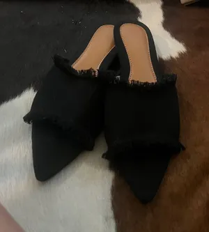 Ladies black frayed flats thumbnail 1