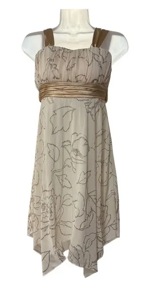 Speechless‎ Cocktail Dress Women 12 Cream Gold Excellent Glitter Floral Y2K Hem thumbnail 1
