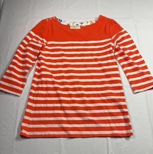 Maeve‎ orange and White Striped 3/4 Sleeve Top Casual Nautical Style XS thumbnail 1