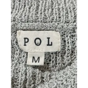 POL Textured Knit Sweater Womens M Gray Lightweight Drop Shoulder Exposed Hem thumbnail 5