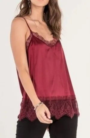 Miss Me Satin Lace Trim Tank Top Small Dark Romantic Dainty Ethereal Vamp Red thumbnail 1