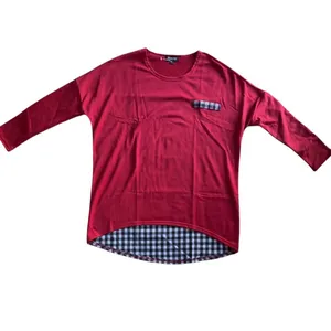 Gameday Couture Red Black‎ Gingham Oversized High Low Casual Relaxed Shirt thumbnail 2