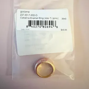 GORJANA 18k Gold Plated Catalina Enamel Ring Gold Pink Striped Boho Chic Size 7 thumbnail 5