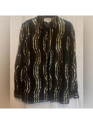 Vintage Evening mini dress Black Gold Heavy Sequin Formal Jacket Blazer Formal thumbnail 2