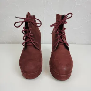 Steve Madden Women's Boots 7.5 Raspy Burgundy Wine Nubuck Suede Platform Lace Up thumbnail 7