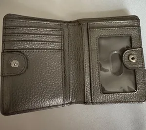 Compact Pebbled Leather Bifold Wallet in Silver thumbnail 1