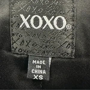 Black Faux Leather Rayon Blend Zip Up Lined Peplum XOXO Blazer Jacket Womens XS thumbnail 4