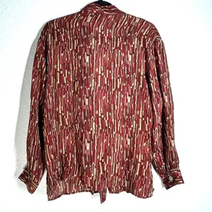 Vintage 90's QUO Silk XL Burgundy Top Blouse Open front long sleeve women's thumbnail 3