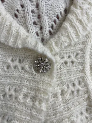 Rare Vintage Y2K Mohair & Wool LOFT Pointelle Crop Bolero Cardigan Sz L 💛🎀 thumbnail 8