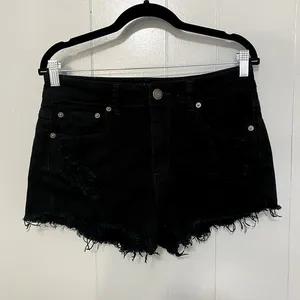 American Eagle Black Distressed Cut Off Hi-Rise Festival Jean Shorts 10 thumbnail 1