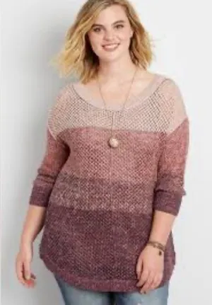 Maurice’s pink and purple color block loose knit open stitch sweater size 3X thumbnail 1