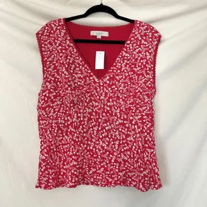 NWT Loft Floral Lace Trim Cap Sleeve Top Red white Size 12 / L thumbnail 4