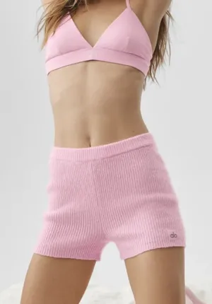 ALO Yoga Wool Cashmere Ribbed Noble Short in Pink Marshmallow thumbnail 1