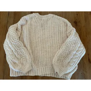 POL Cable Knit V-Neck Oversized Sweater Off White Cream Large YST585 thumbnail 3