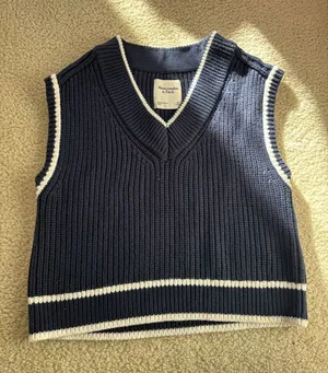 Abercrombie & Fitch Navy and White V-Neck Sweater Vest thumbnail 1