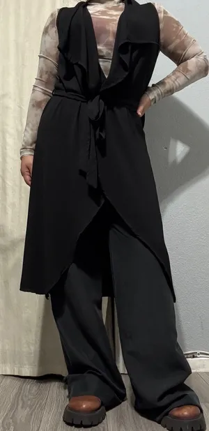 RMD Los Angeles Black Sleeveless Waterfall Duster Vest Belted Open‎ Front Small thumbnail 1