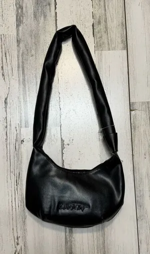 Betsey Johnson Black Faux Leather Shoulder Bag | Soft Hobo Purse with Kiss Print thumbnail 1