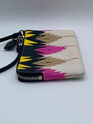 Coach Cross Grain Hawk Feather Wristlet Multicolor White thumbnail 3