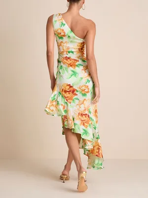 Lulus Divinely Blooming White Multi Floral One‎ Shoulder Midi Dress Small thumbnail 2