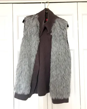 Grey Faux Fur Sweater Vest thumbnail 1