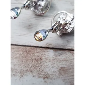 Vintage TJG Clip On Earrings - 5/8" Faux Pearl with Clear Gems Swirl thumbnail 4