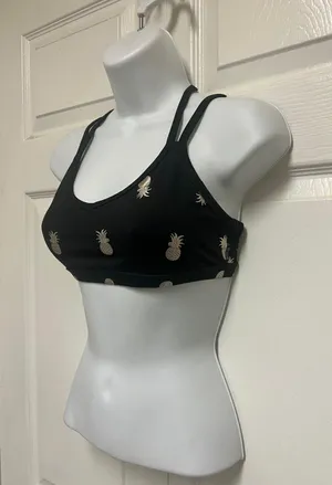 Black Strappy Pineapple Print Sports Bra thumbnail 4