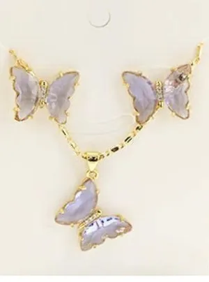 Plated Gold Lavender Necklace Set Purple thumbnail 2