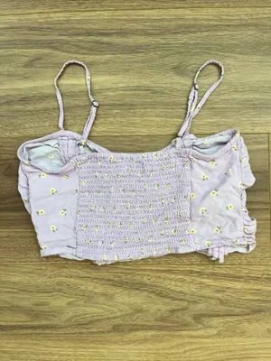 Hollister Purple Daisy Floral Ruched Cami Crop Top Size M thumbnail 4