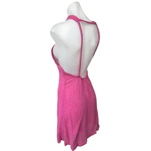 Anthropologie Pink Braided Halter Neck Sleeveless Mini Cami Beach Summer Dress S thumbnail 5