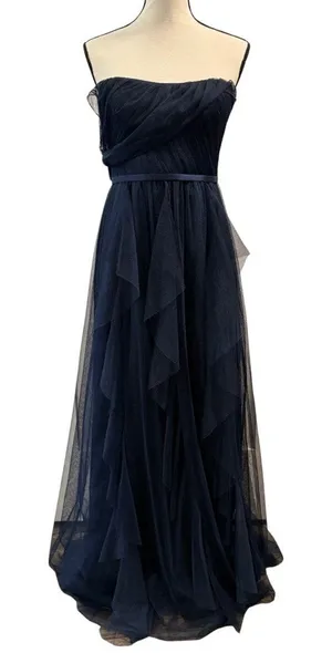 Vera Wang White Women’s Navy Tulle Strapless Dress Size 8 thumbnail 1