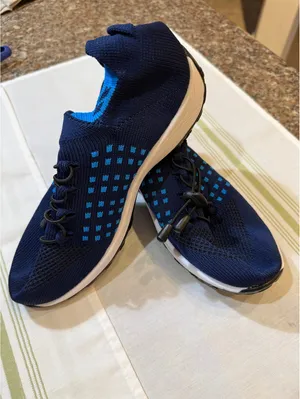 Navy Blue Lightweight Knit Athletic Shoes with Blue Accents thumbnail 2