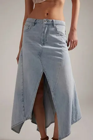 NWT! Free People We The Free Aquarius Asymmetrical Denim Maxi Skirt 27 thumbnail 1