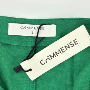 NWT Commense V-Neck Ruched Waist Linen Blend Crop Top Green‎ Gold Buttons Small thumbnail 5