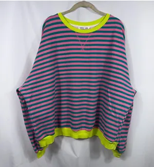 UEU 2XL Pink Teal Striped Oversized Sweatshirt thumbnail 1