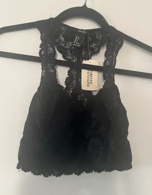 Forever 21 Black Floral Lace Halter Bralette Small Racerback Sheer Dainty thumbnail 1