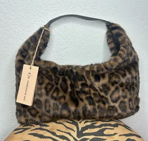 NEW Expressions NYC Brown Leopard Faux Fur Hobo Shoulder Bag thumbnail 1