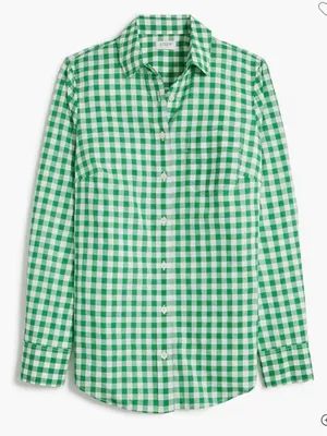 J. Crew Green & White Gingham Button-Down Cotton Shirt Sz M thumbnail 1