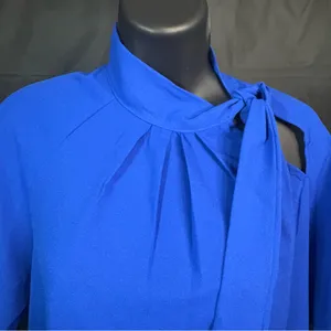 SHEIN Cobalt Blue Blouse with Tie Accent M thumbnail 6
