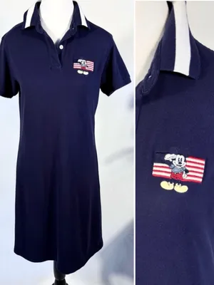 Vintage Y2K Disney Store Mickey Salutes The Flag Embroidered Polo Dress Sz M 💛 thumbnail 2