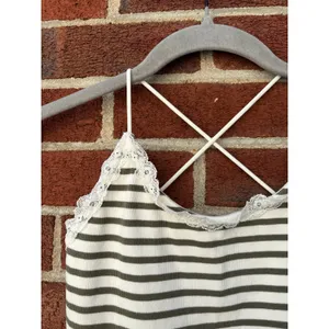 American Eagle Lace Trim Striped Cami Tank Top XS Olive Ivory Y2K Cottagecore thumbnail 5