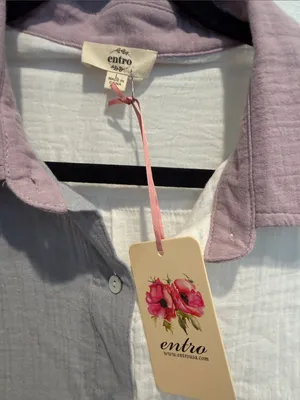 entro Colorblock Button-Down in White, Gray & Dusty lavender thumbnail 2