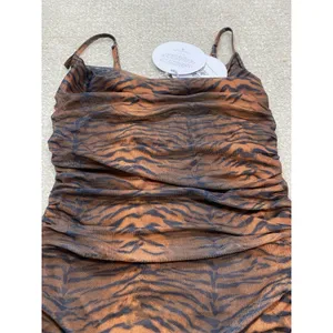 Princess Polly Tiger Print Ruched Mesh Mini Dress Size 2 Brown Black Y2K Party thumbnail 16