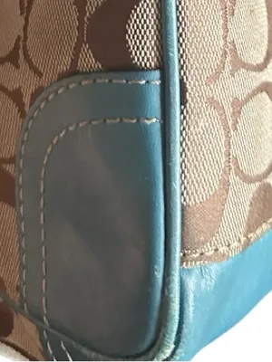 Coach Vintage Y2K Hadley Lunch Bag Beige Signature Canvas Tote Blue Leather Trim thumbnail 12